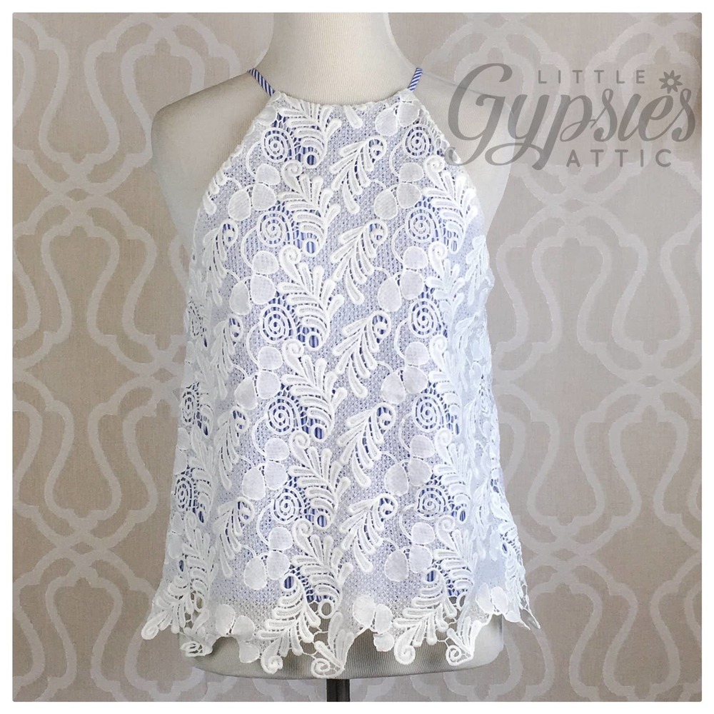 Little Cottage Blue Gingham Lace Top - Picture 3 of 8